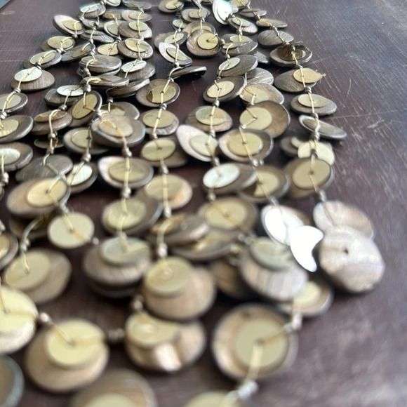 Gold wood and disk light weight layered necklace - Picture 6 of 6